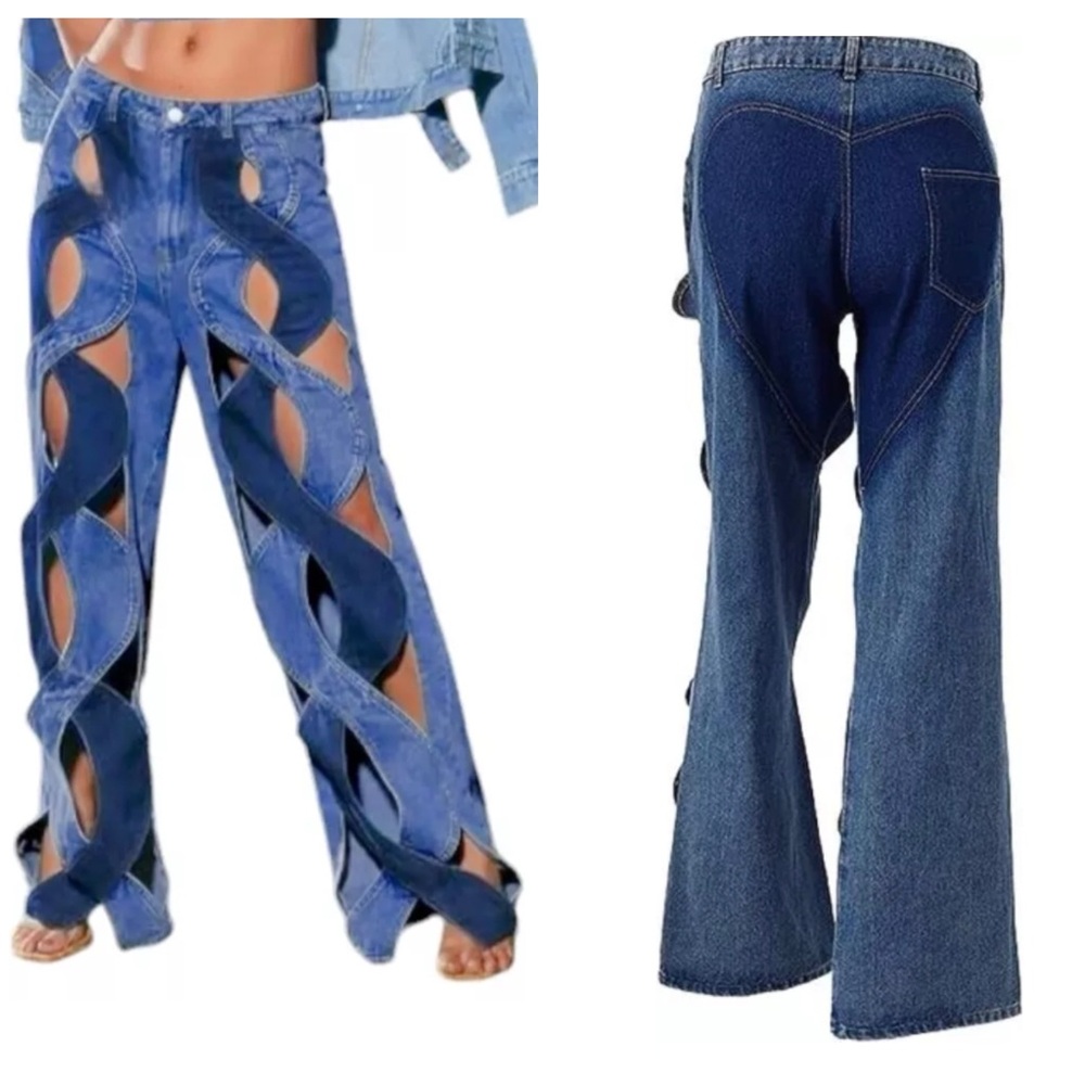 🌺Women’s Hallow Out Twist Back Heart Bottom Jeans Size XS EUC.